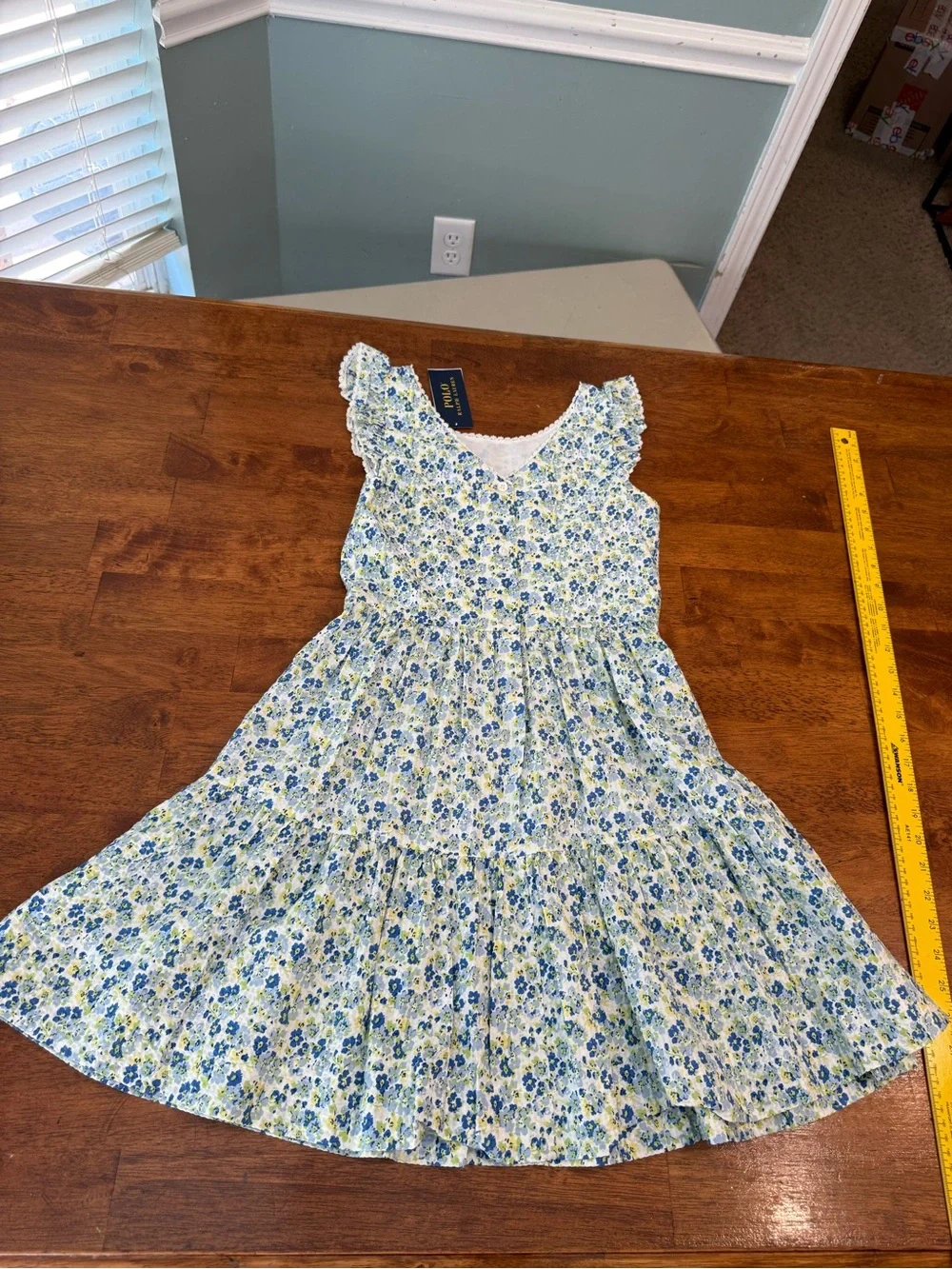 Polo Ralph Lauren Girls Floral Tiered Dress Size 12 NWT Blue Green Cap Sleeve